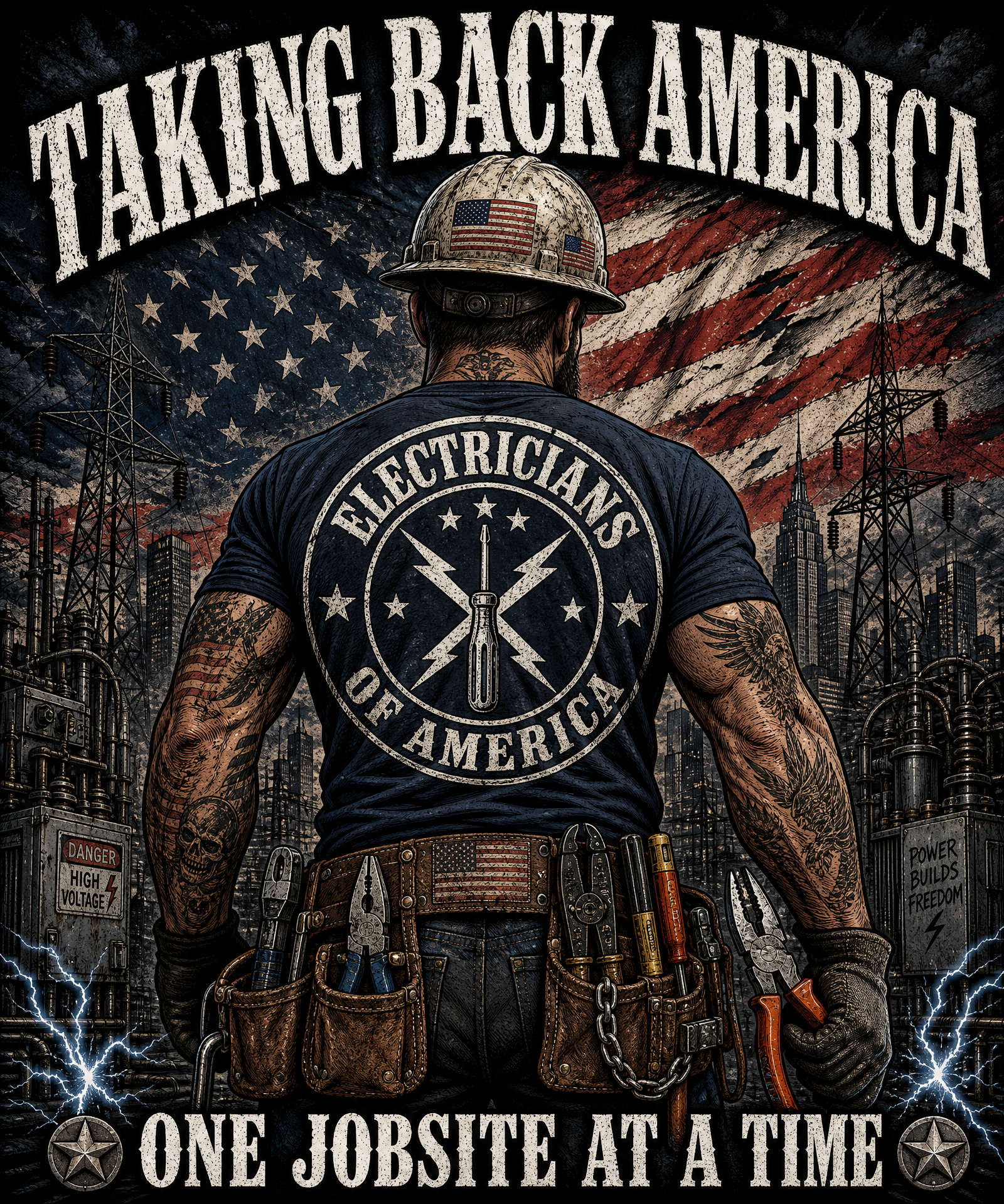 Electricians tee — full-back print design