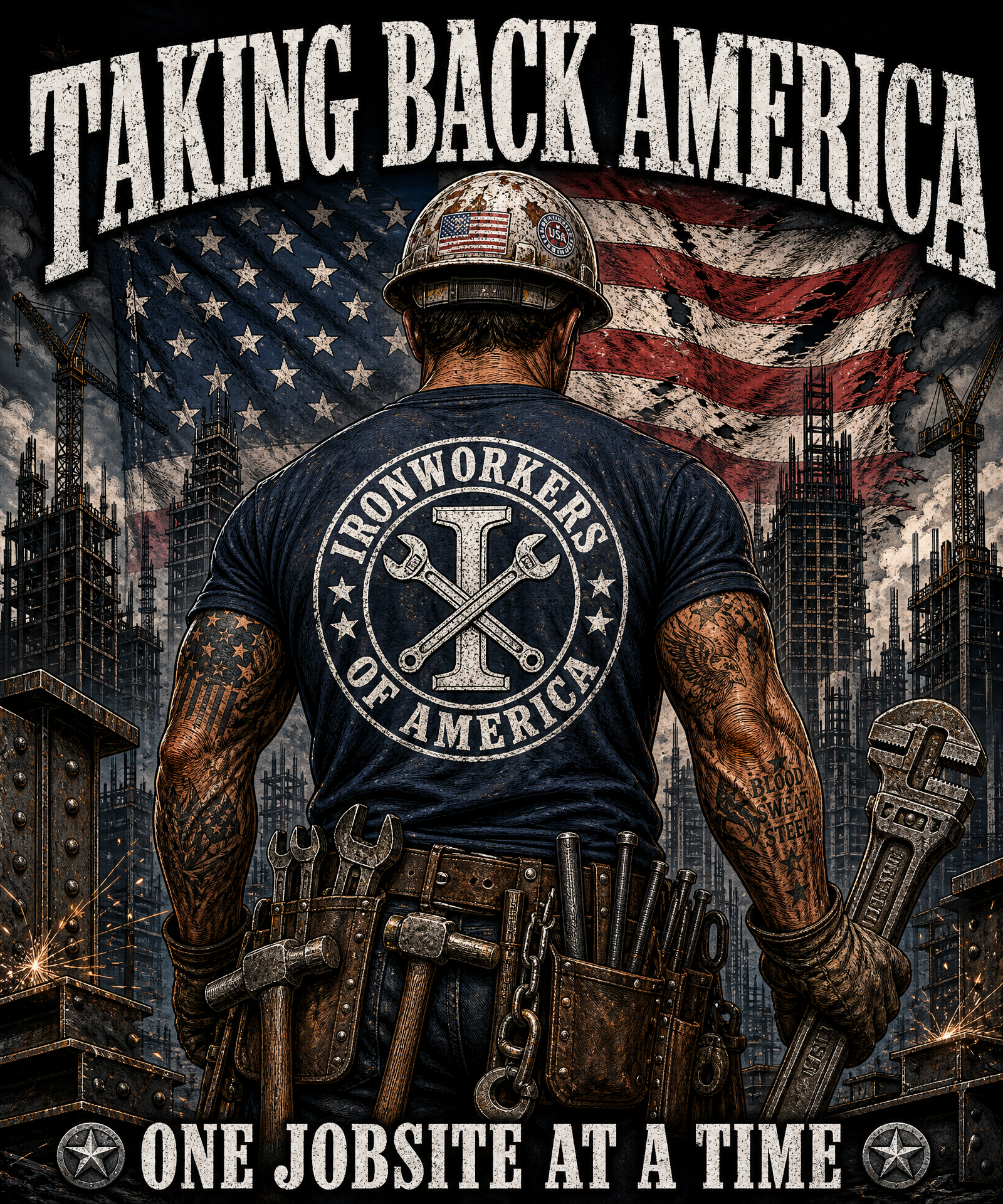 Ironworkers tee — full-back print design