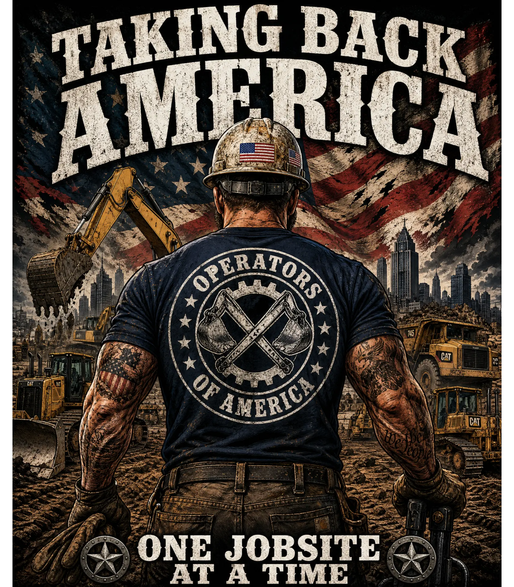 Heavy Equipment Operators tee — full-back print design
