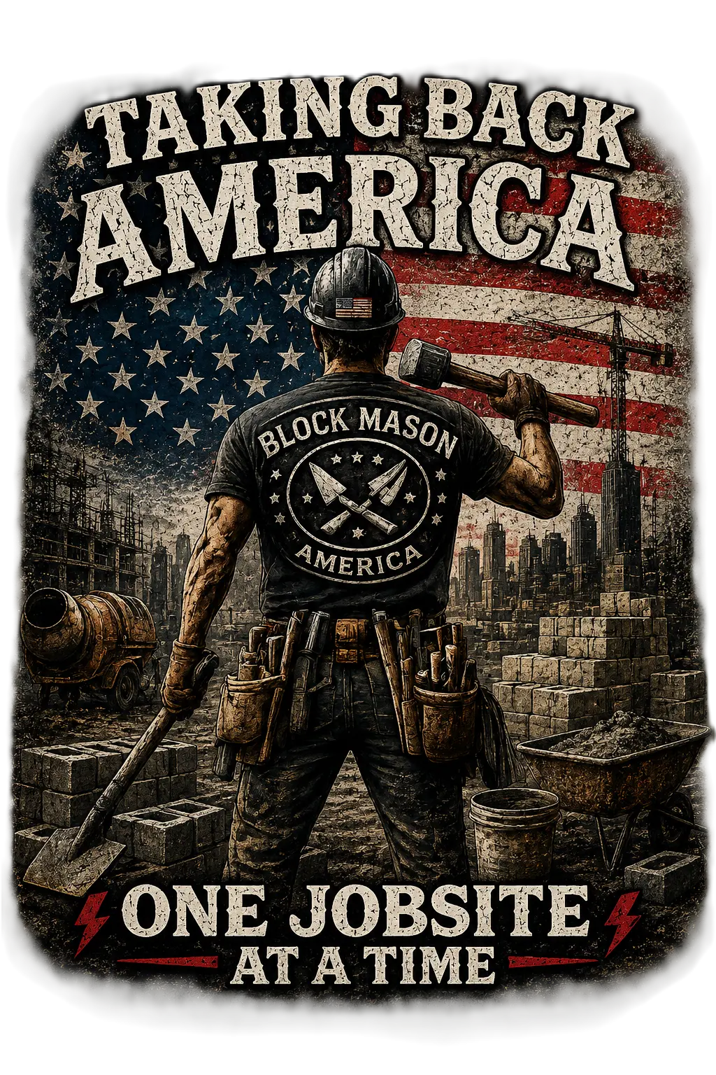 TAKING BACK AMERICA BLOCK MASONS T-SHIRT | AMERICAN FLAG, TROWEL EMBLEM