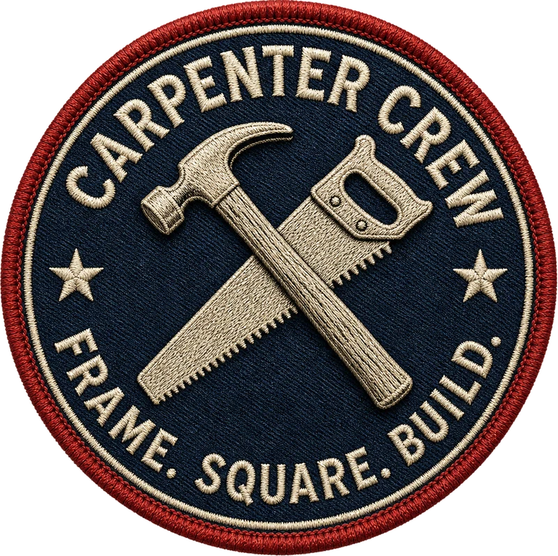 TAKING BACK AMERICA CARPENTERS T-SHIRT | AMERICAN FLAG, HAMMER & SQUARE EMBLEM — Front patch