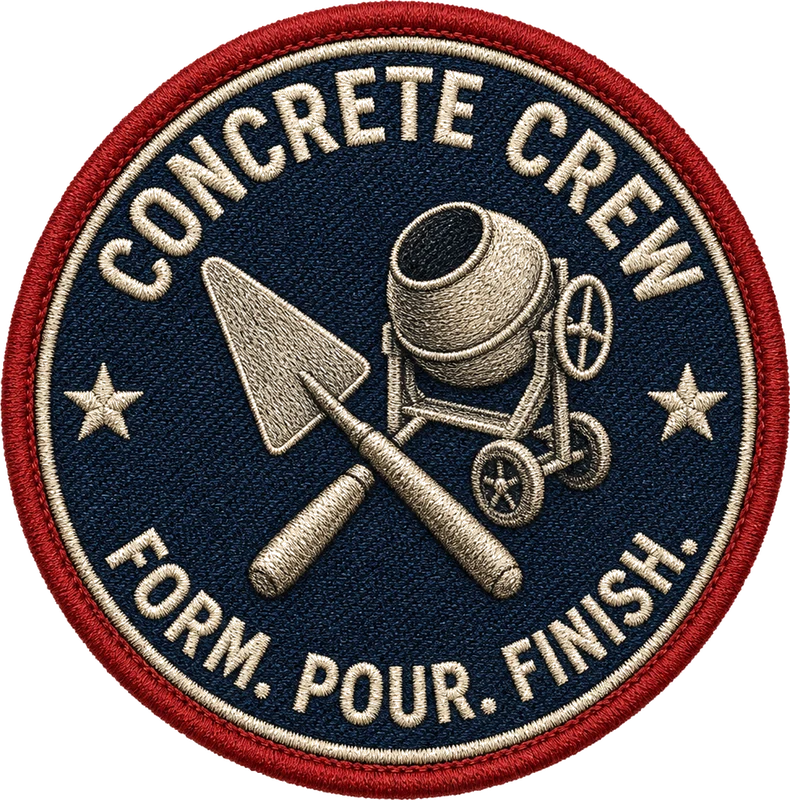 TAKING BACK AMERICA CONCRETE CREW T-SHIRT | AMERICAN FLAG, CONCRETE MIXER EMBLEM — Front patch