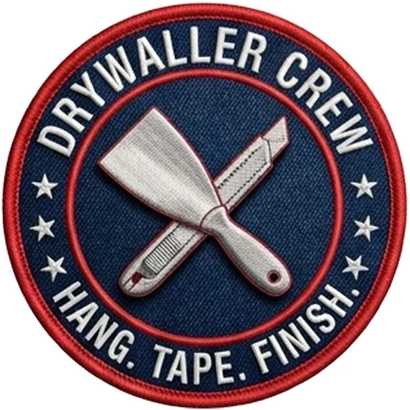 TAKING BACK AMERICA DRYWALLERS T-SHIRT | AMERICAN FLAG, TAPING KNIVES EMBLEM — Front patch