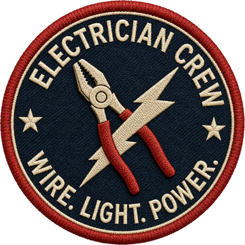 TAKING BACK AMERICA ELECTRICIANS T-SHIRT | AMERICAN FLAG, LIGHTNING EMBLEM — Front patch