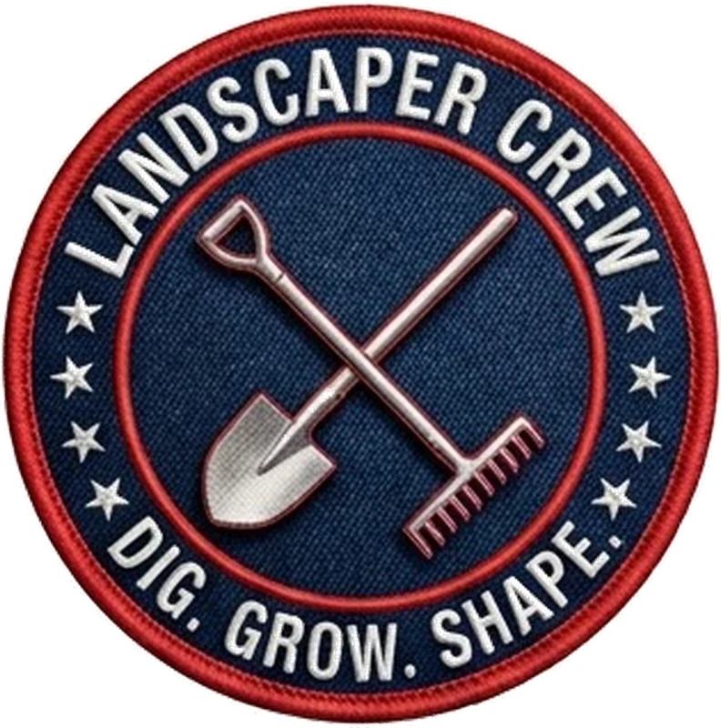 TAKING BACK AMERICA LANDSCAPERS T-SHIRT | AMERICAN FLAG, SHEARS EMBLEM — Front patch